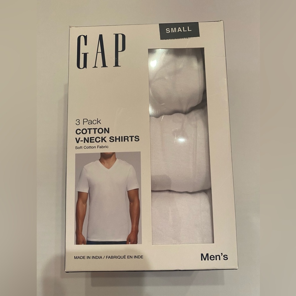 Gap Men’s 3 Pack Cotton‎ V-Neck Undershirts Tee T-Shirt Tagless White